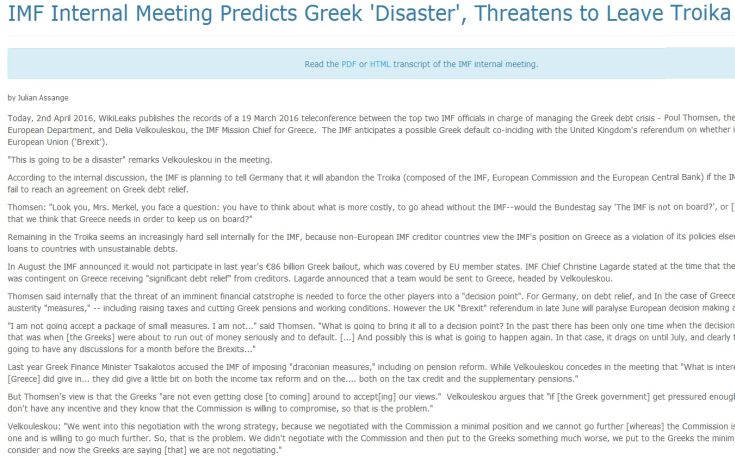 Στο WikiLeaks απόρρητη συνομιλία Τόμσεν- Βελκουλέσκου για την Ελλάδα