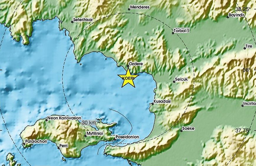 Νέος σεισμός στη θαλάσσια περιοχή μεταξύ Σάμου και Τουρκίας