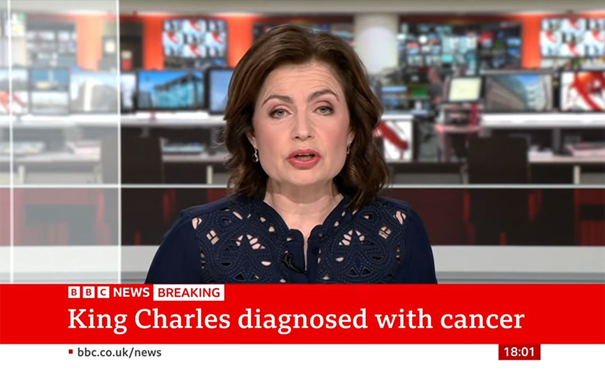 Η στιγμή που το BBC διακόπτει το πρόγραμμά του για να ανακοινώσει πως ο βασιλιάς Κάρολος διαγνώστηκε με καρκίνο