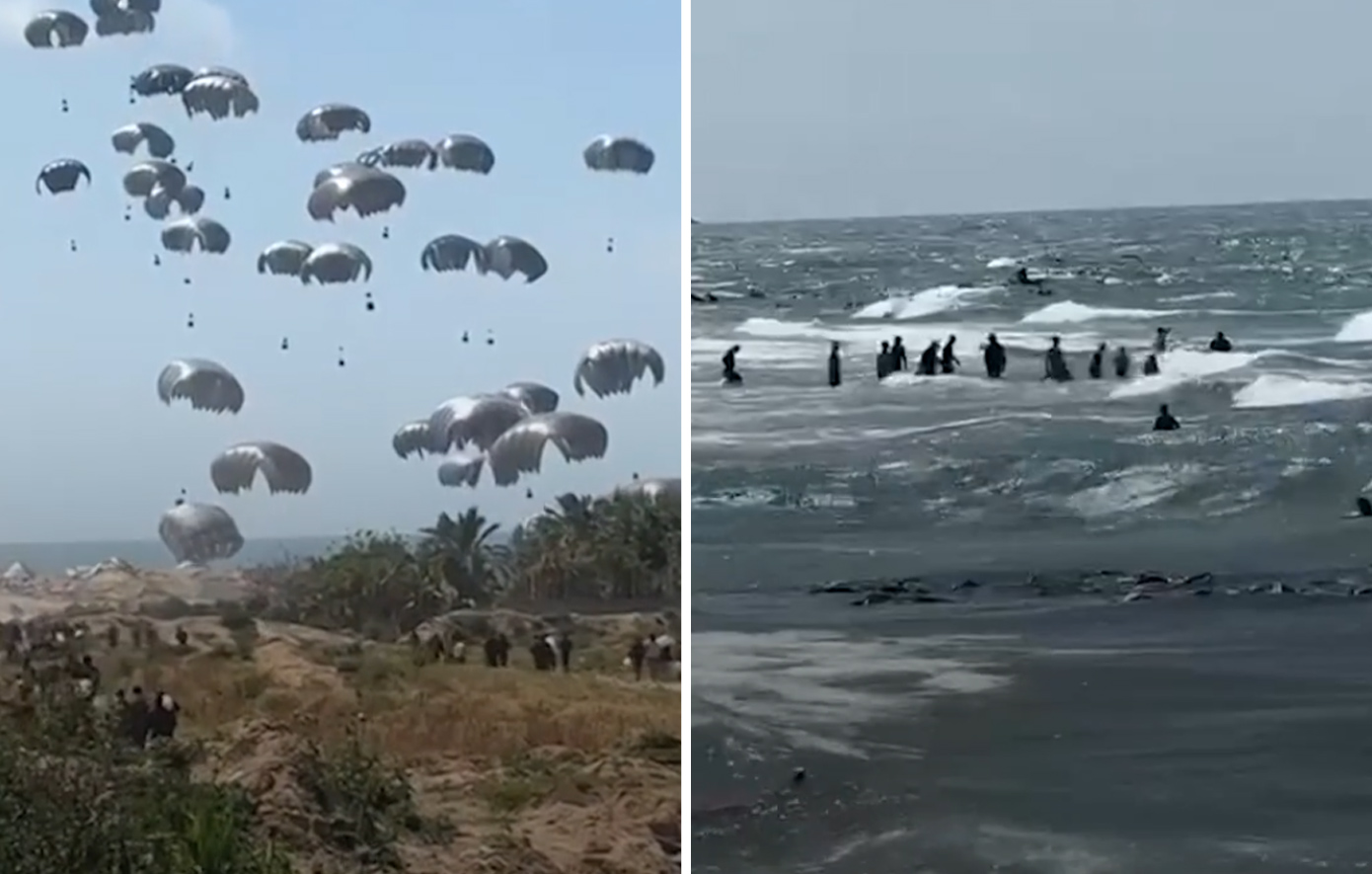 Ποδοπατούνται και πνίγονται στη θάλασσα για να μαζέψουν τη βοήθεια που πέφτει με αλεξίπτωτα στη Γάζα &#8211; Συγκλονιστικά βίντεο