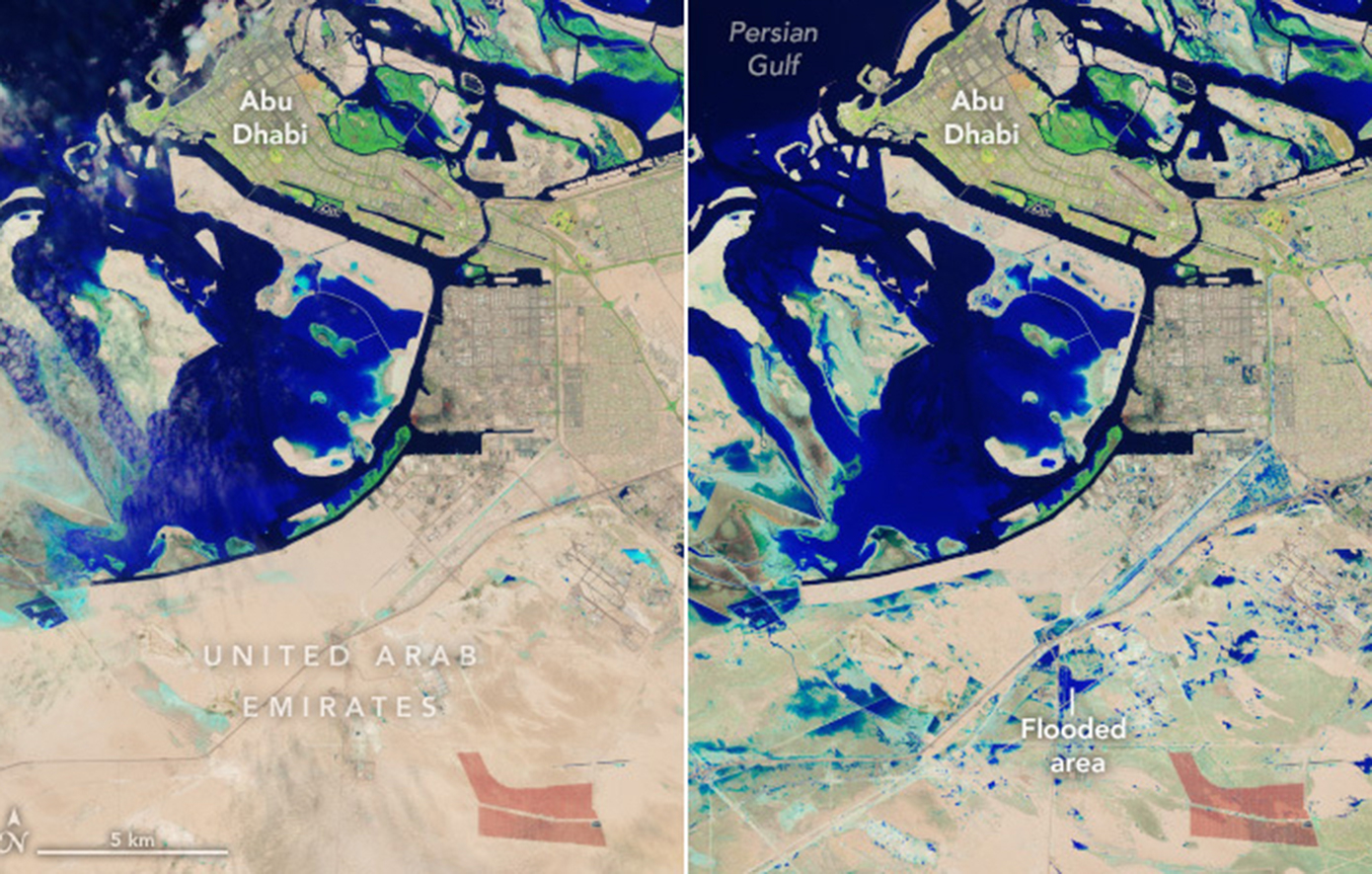 Δορυφορικές εικόνες από το Ντουμπάι  μαρτυρούν το μέγεθος των καταστροφικών πλημμυρών
