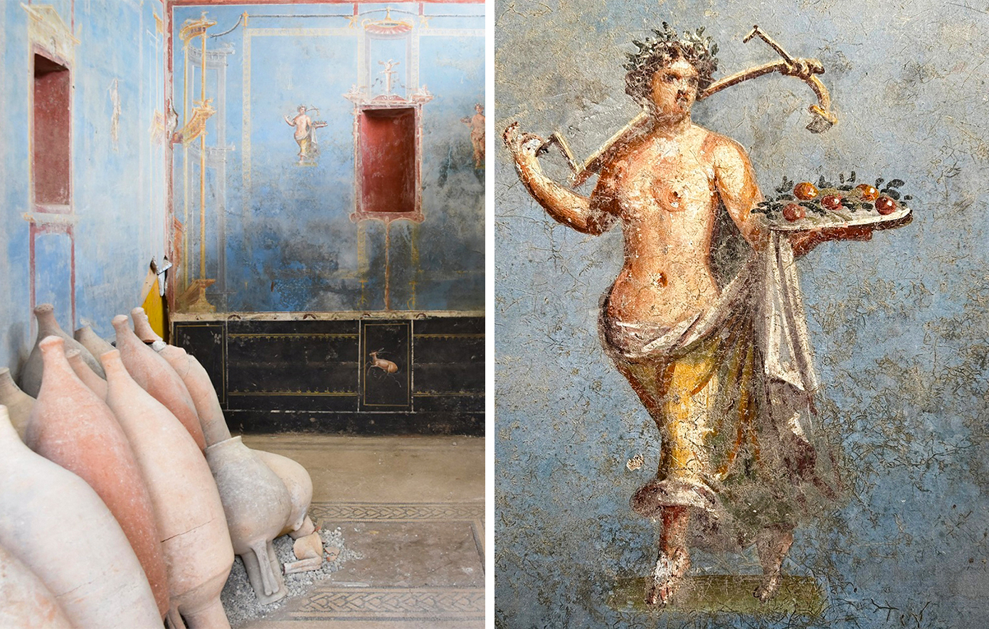 Σπάνιο μπλε δωμάτιο με τοιχογραφίες ανακαλύφθηκε στην Πομπηία – Εντυπωσιακές φωτογραφίες