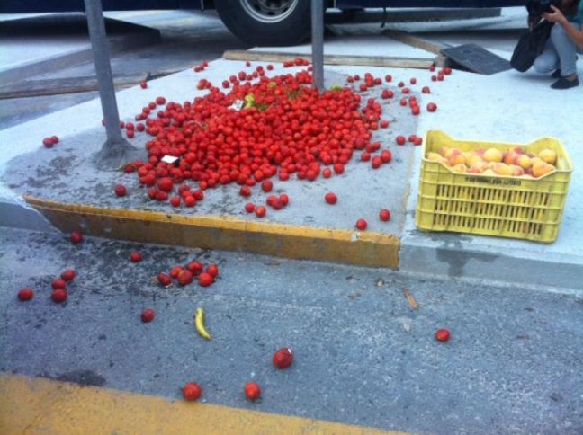 Παραγωγοί πέταξαν ντομάτες στην πύλη της ΔΕΘ
