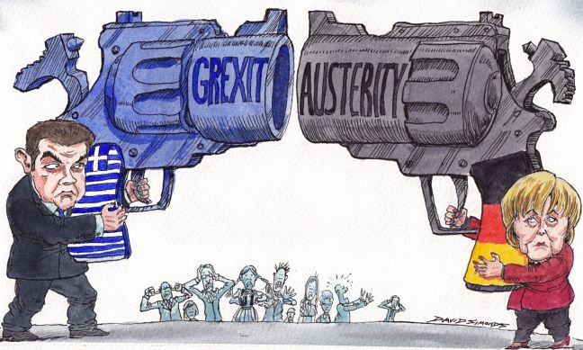 Η μονομαχία Τσίπρα-Μέρκελ σε σκίτσο του Guardian