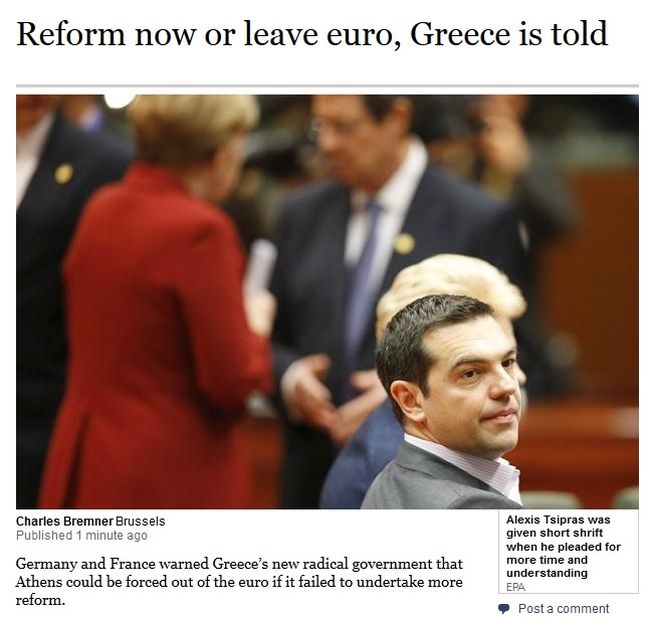 «Μεταρρυθμίσεις τώρα ή εγκαταλείψτε το Ευρώ»