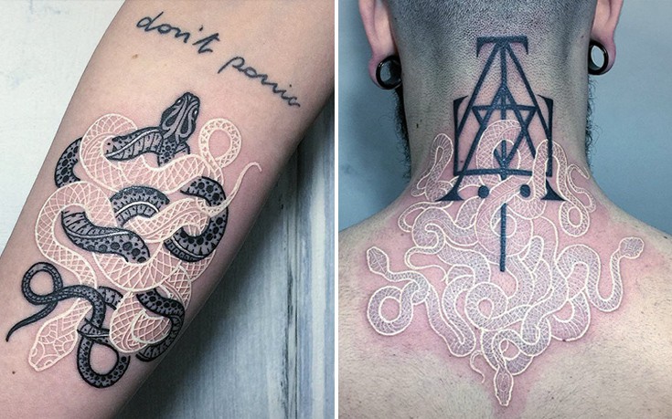 Ασπρόμαυρα τατουάζ με θέμα τα φίδια
