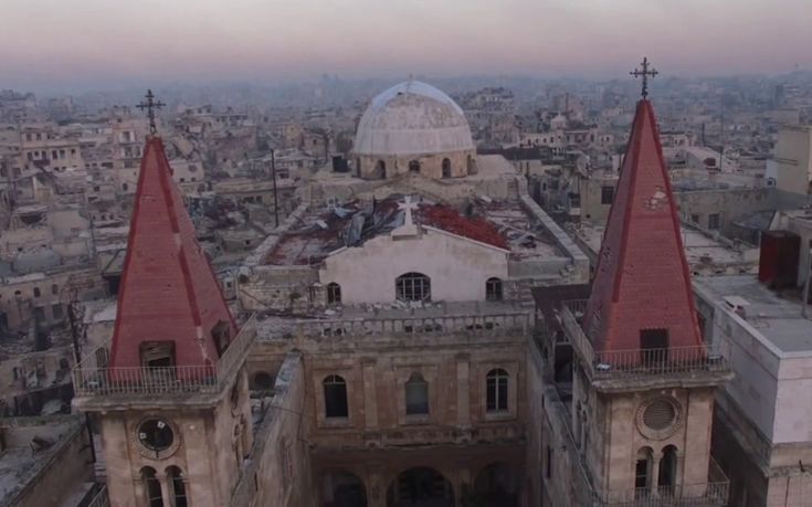 Εντυπωσιακά εναέρια πλάνα από τον βομβαρδισμένο καθεδρικό ναό στο Χαλέπι