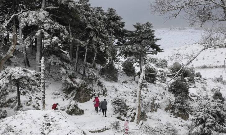 Εικόνες από την χιονισμένη Πάρνηθα