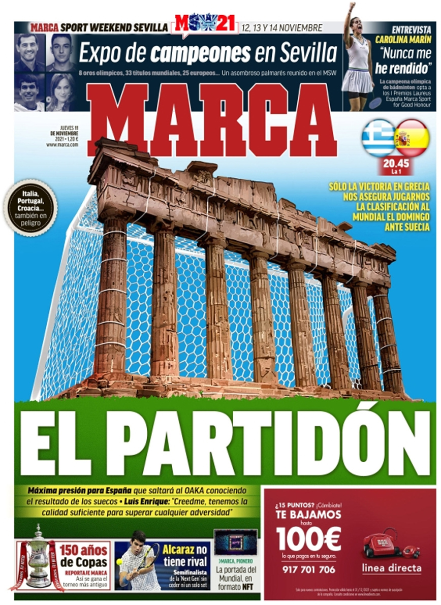 Εξώφυλλο Marca με τέρμα στον Παρθενώνα Εξώφυλλο Marca με τέρμα στον Παρθενώνα