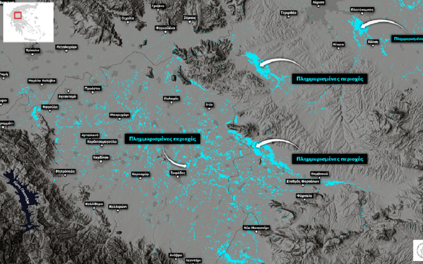 Δορυφορική εικόνα της κακοκαιρίας Daniel: Πλημμύρισε ο κάμπος της Θεσσαλίας &#8211; Κατεβαίνουν χείμαρροι νερού από τον Πηνειό