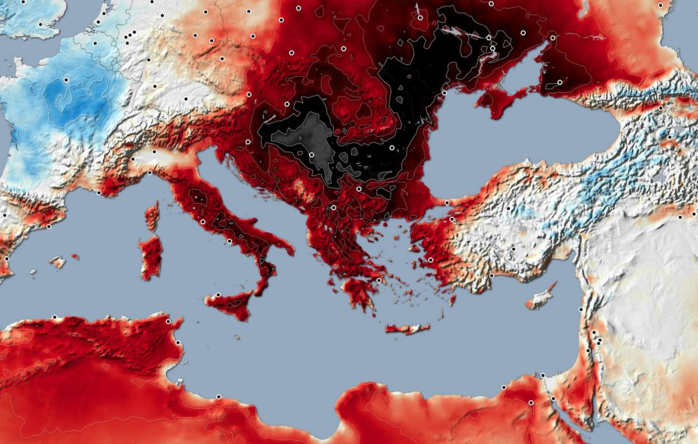 Τα Βαλκάνια φλέγονται από τον καύσωνα, με βαθύ κόκκινο η Ελλάδα στον χάρτη &#8211; Οι ζοφερές προγνώσεις μετεωρολόγων
