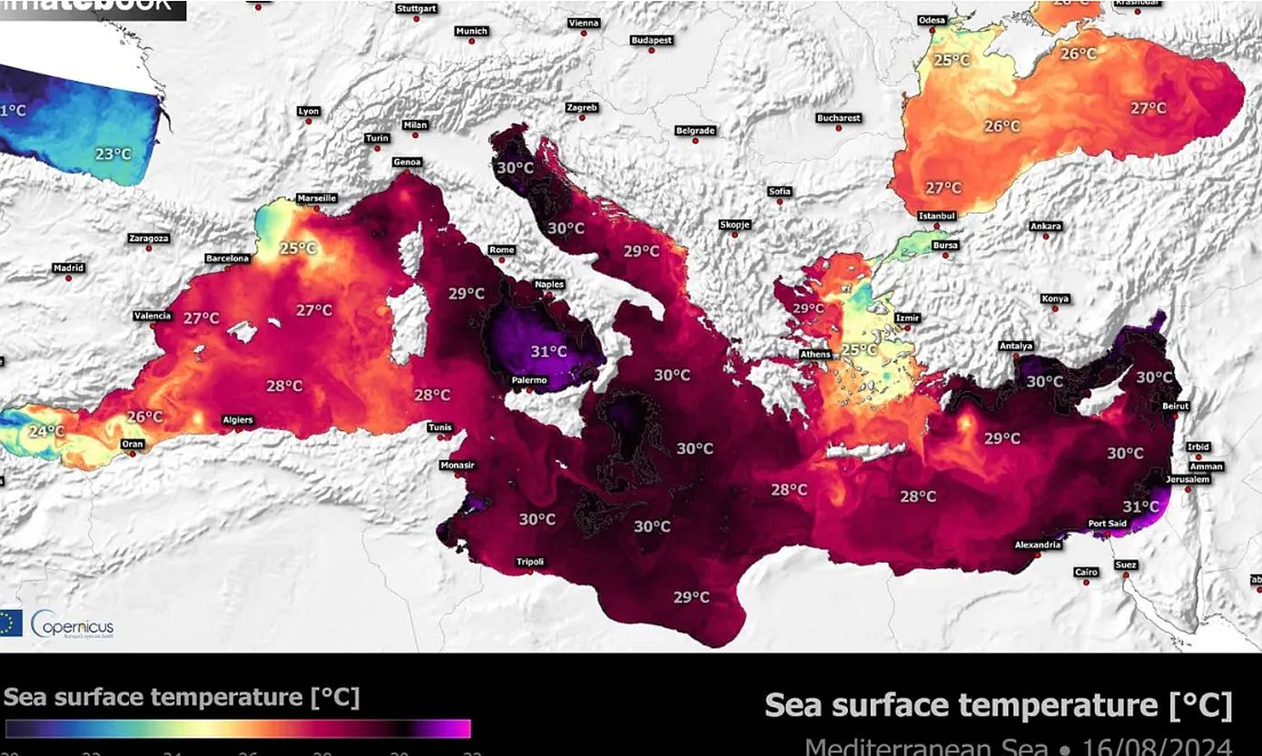 Ρεκόρ θερμοκρασίας της επιφάνειας της θάλασσας στη Μεσόγειο στα μέσα Αυγούστου &#8211; H μέση τιμή έφτασε στους 28,15 βαθμούς