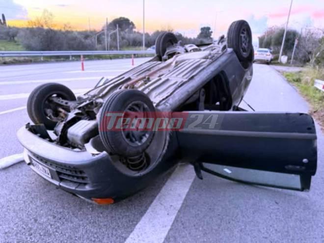 Σοβαρό τροχαίο στον Πύργο Ηλείας &#8211; Αυτοκίνητο τούμπαρε στη μέση του δρόμου, μία τραυματίας