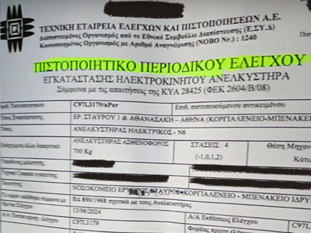 Πριν 20 μέρες συντηρήθηκε το ασανσέρ που έπεσε στον «Ερυθρό Σταυρό» τραυματίζοντας 4 άτομα