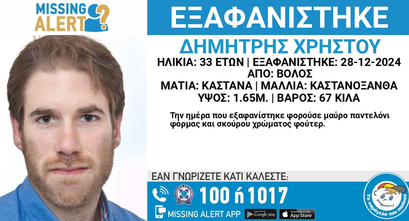 Αγωνία για τη ζωή του 33χρονου Δημήτρη που εξαφανίστηκε στον Βόλο &#8211; Αγνοείται για 6η ημέρα