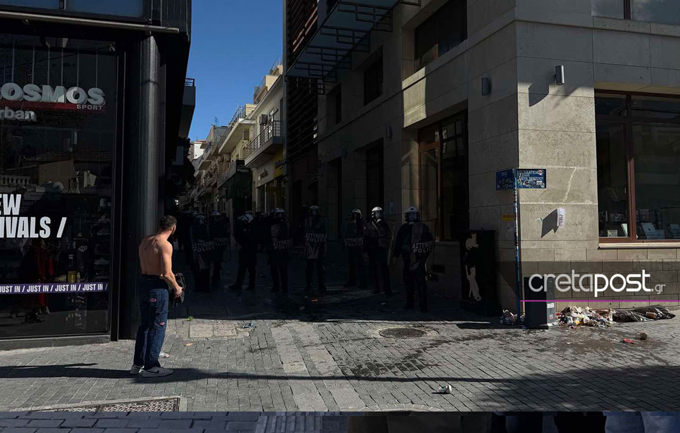 Ένταση στο Ηράκλειο μετά τη συγκέντρωση για τα δύο χρόνια από την τραγωδία στα Τέμπη