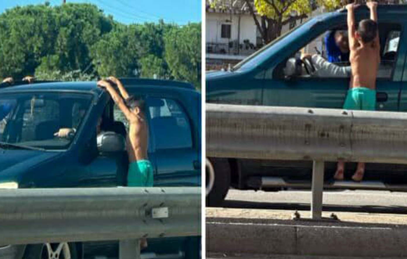 Παιδιά Ρομά κρέμονται από αυτοκίνητα σε διασταύρωση της Πάτρας προσπαθώντας να αποσπάσουν χρήματα από τους οδηγούς