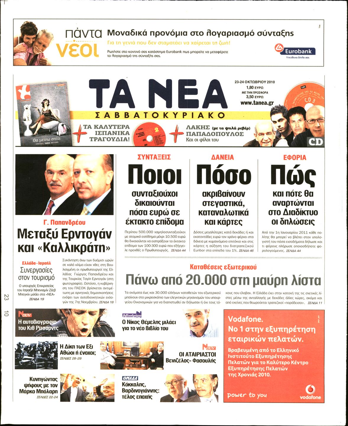 Εξώφυλο εφημερίδας ΤΑ ΝΕΑ 2010-10-23