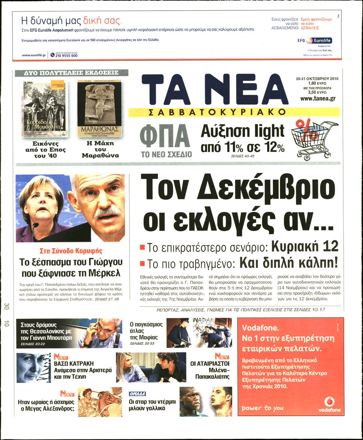 Εξώφυλο εφημερίδας ΤΑ ΝΕΑ 2010-10-30