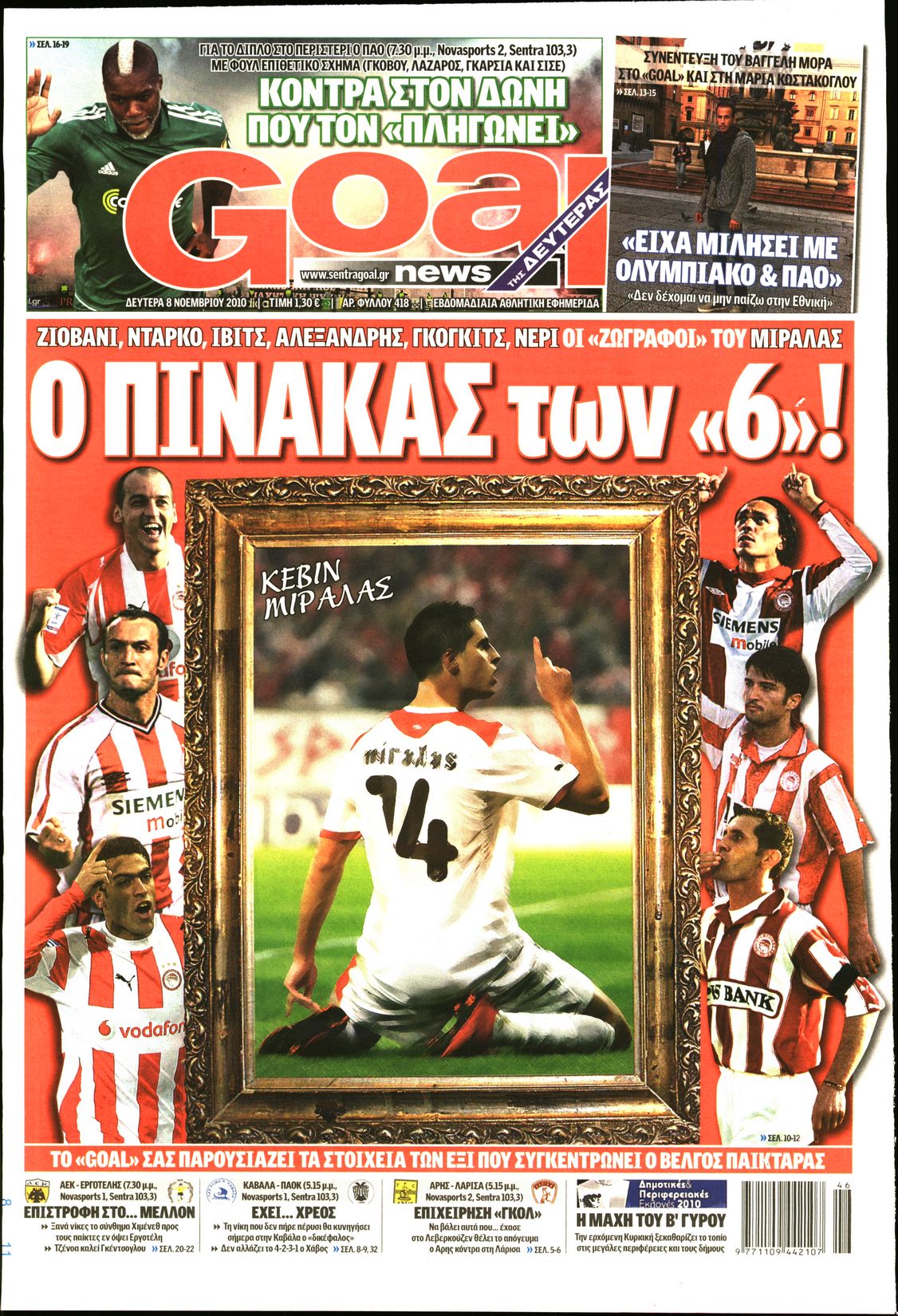 Εξώφυλο εφημερίδας GOAL 2010-11-08