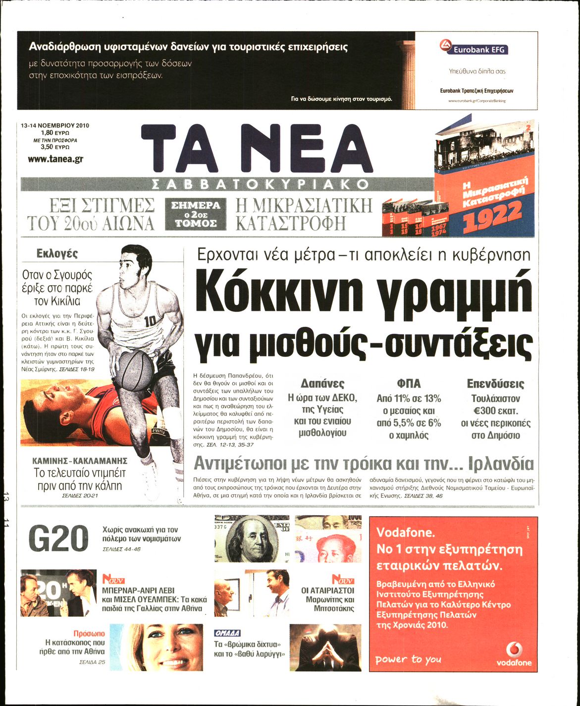 Εξώφυλο εφημερίδας ΤΑ ΝΕΑ 2010-11-13