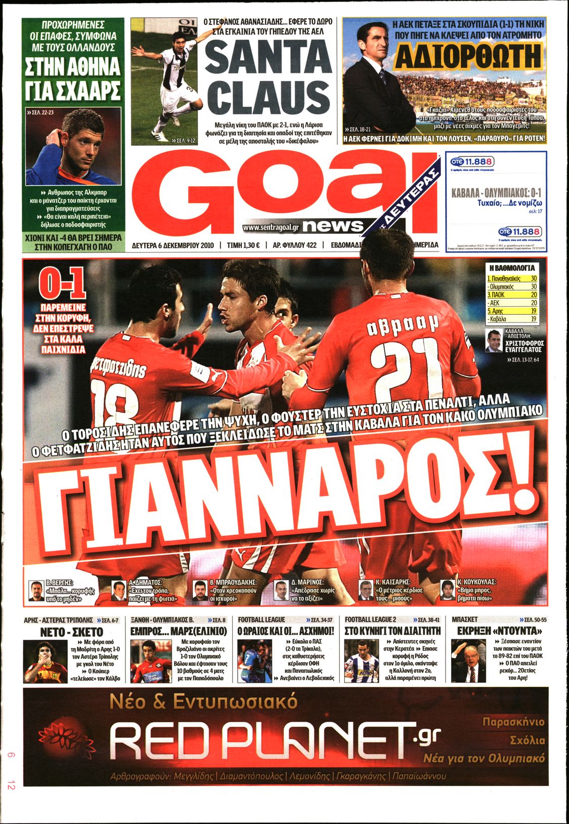 Εξώφυλο εφημερίδας GOAL 2010-12-06