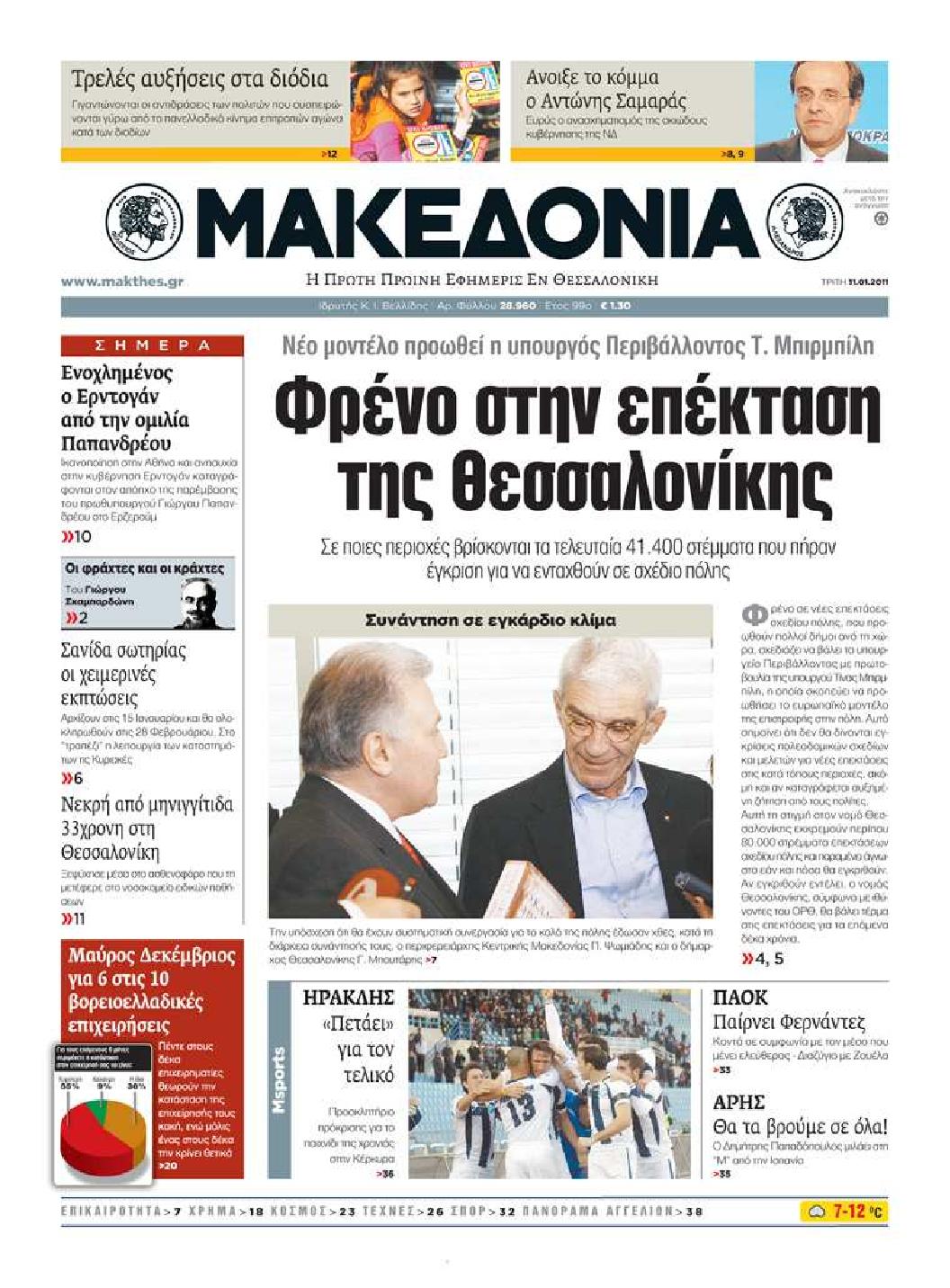 Εξώφυλο εφημερίδας ΜΑΚΕΔΟΝΙΑ 2011-01-11