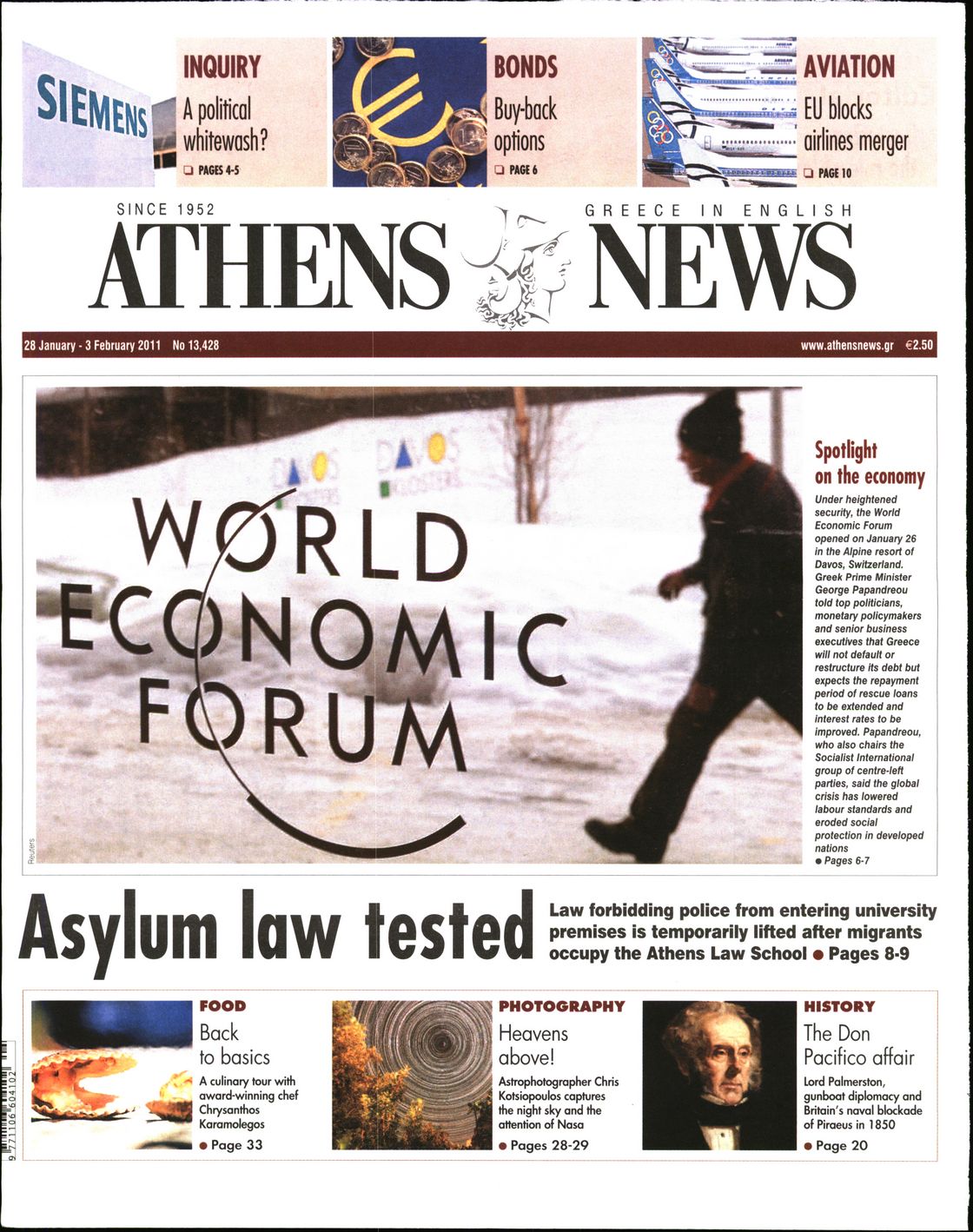 Εξώφυλο εφημερίδας ATHENS  NEWS 2011-01-28