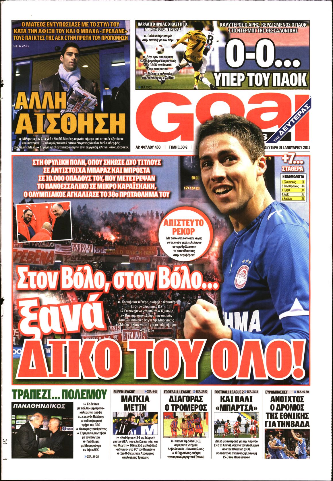 Εξώφυλο εφημερίδας GOAL 2011-01-31