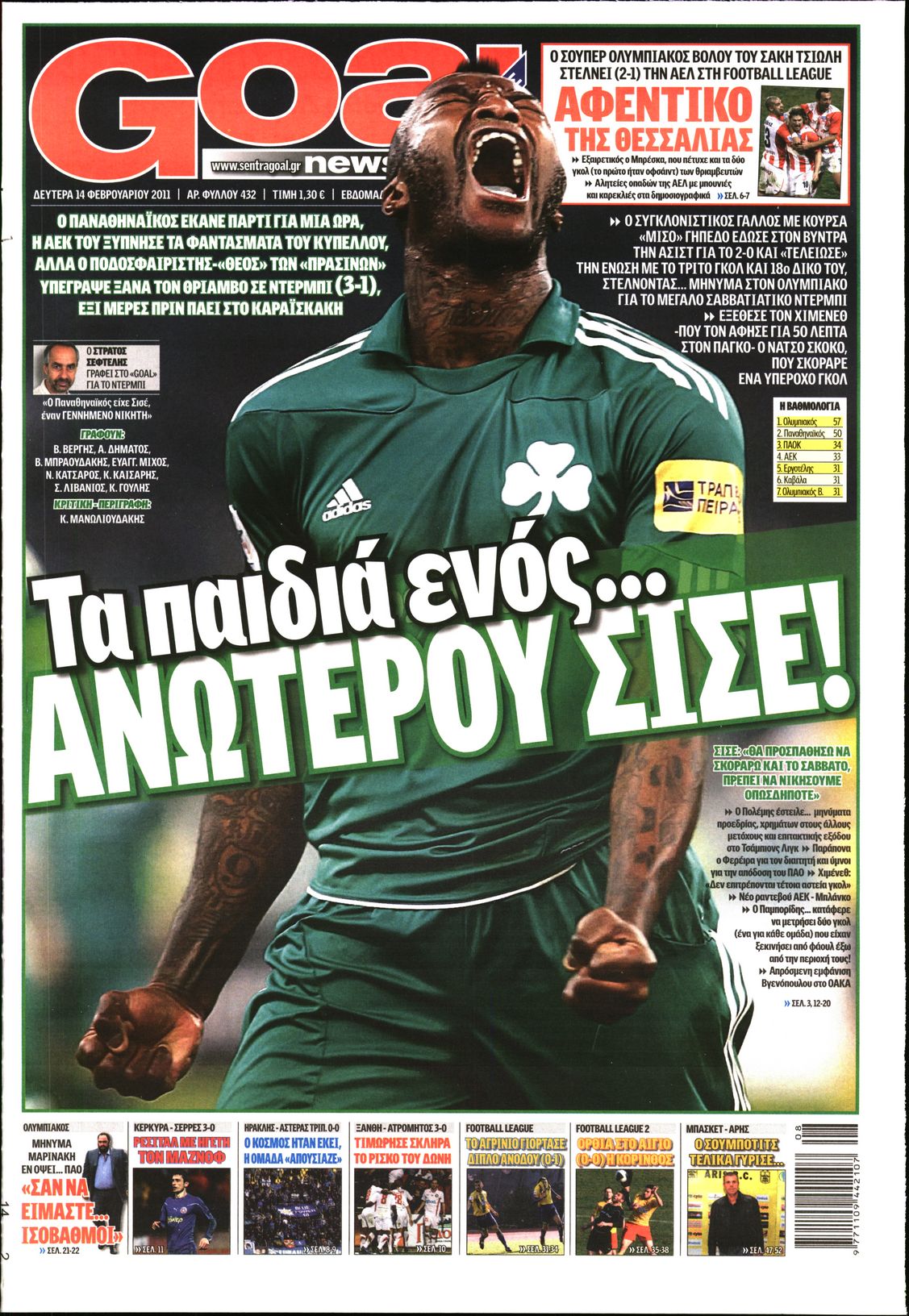 Εξώφυλο εφημερίδας GOAL 2011-02-14