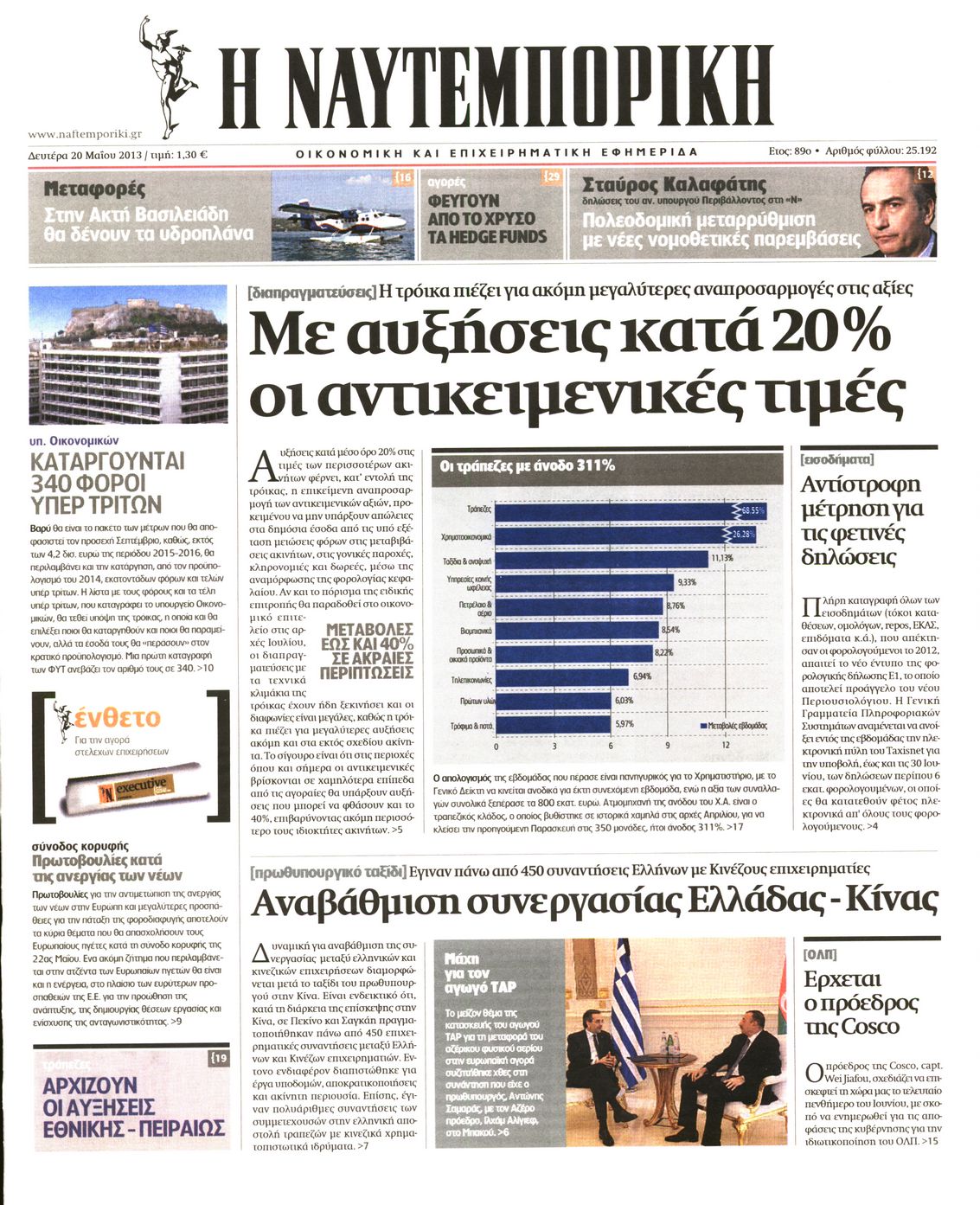 Εξώφυλο εφημερίδας ΝΑΥΤΕΜΠΟΡΙΚΗ 2013-05-20