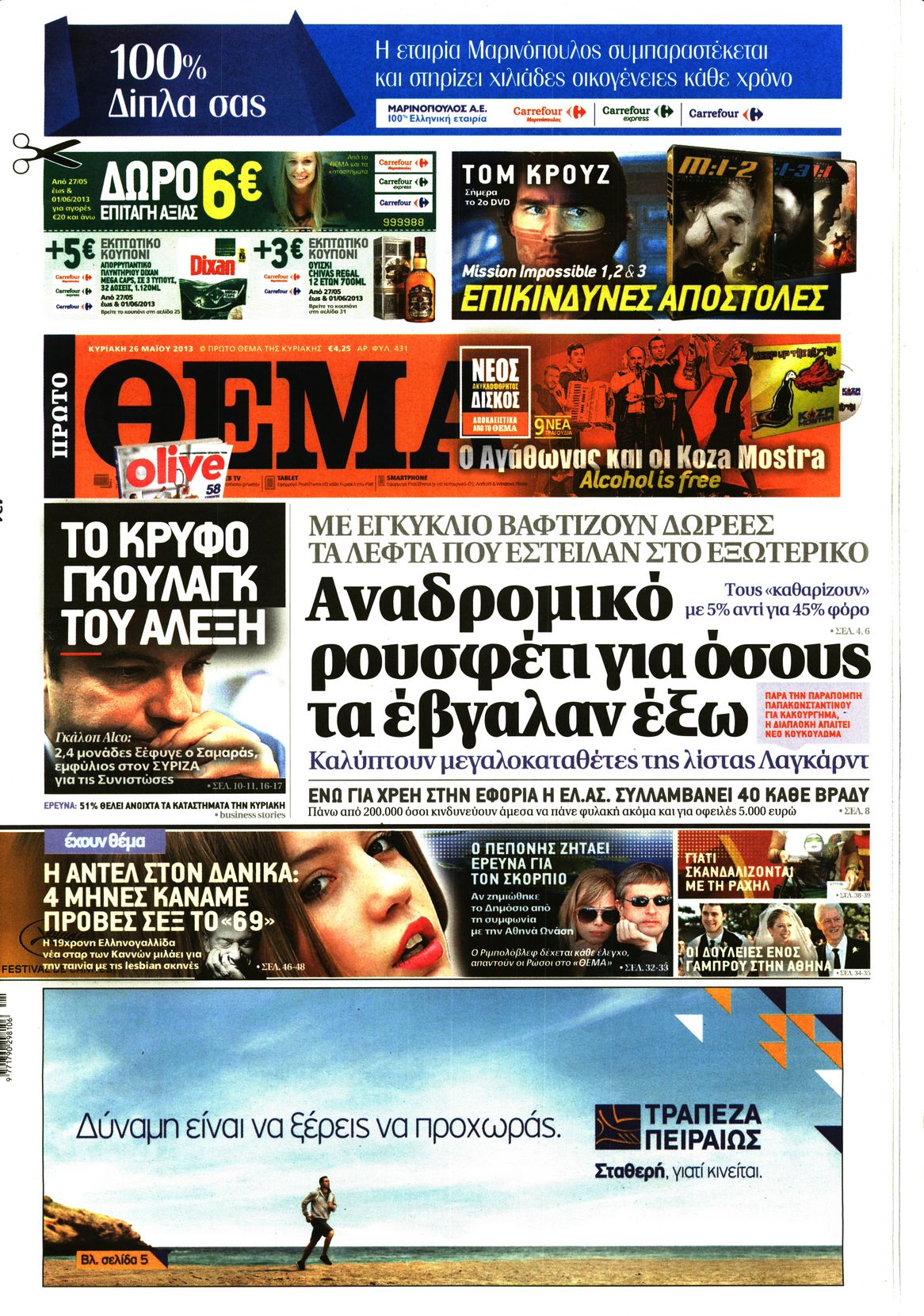 Εξώφυλο εφημερίδας ΠΡΩΤΟ ΘΕΜΑ 2013-05-26