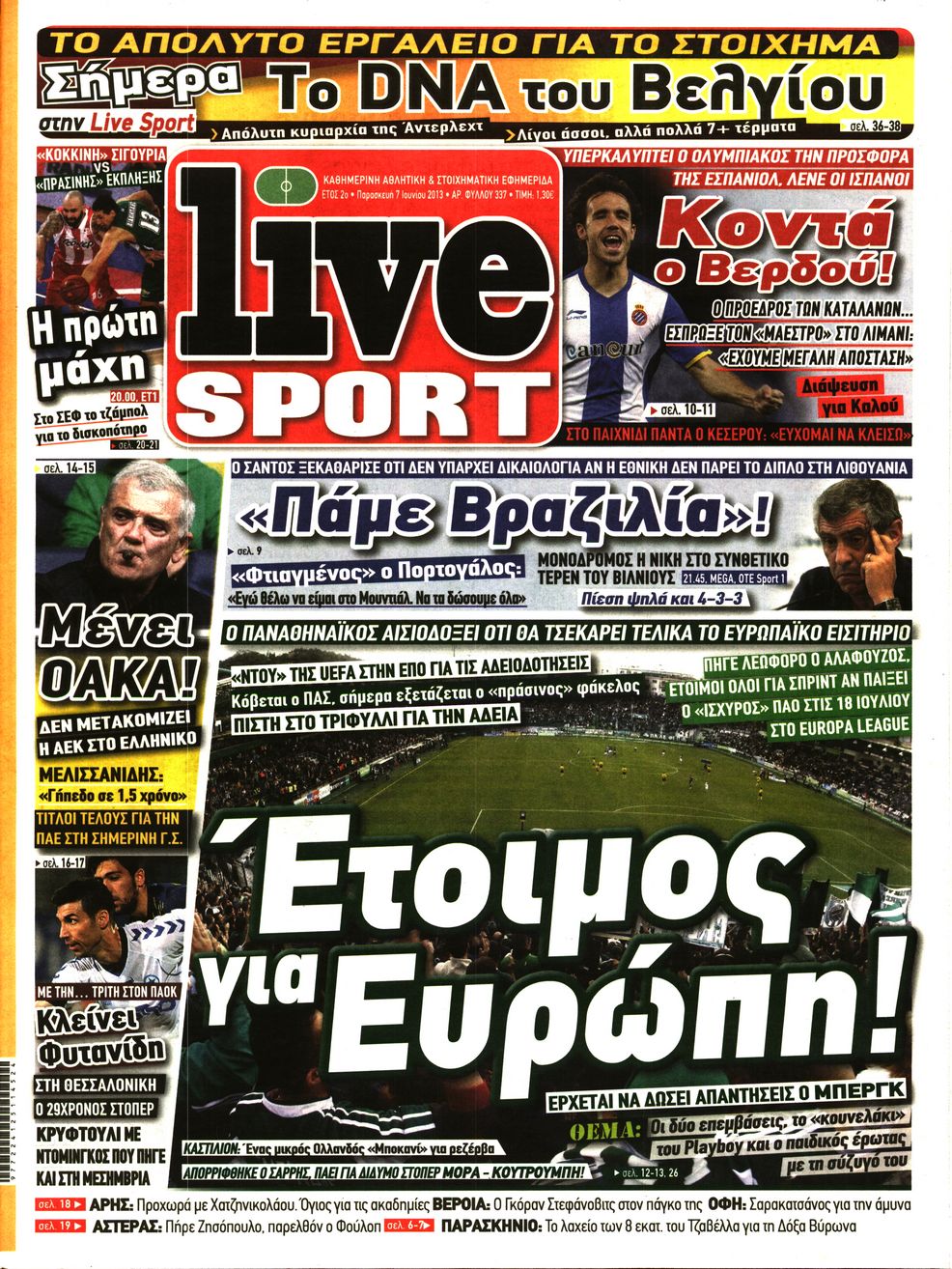 Εξώφυλο εφημερίδας LIVE SPORT 2013-06-07