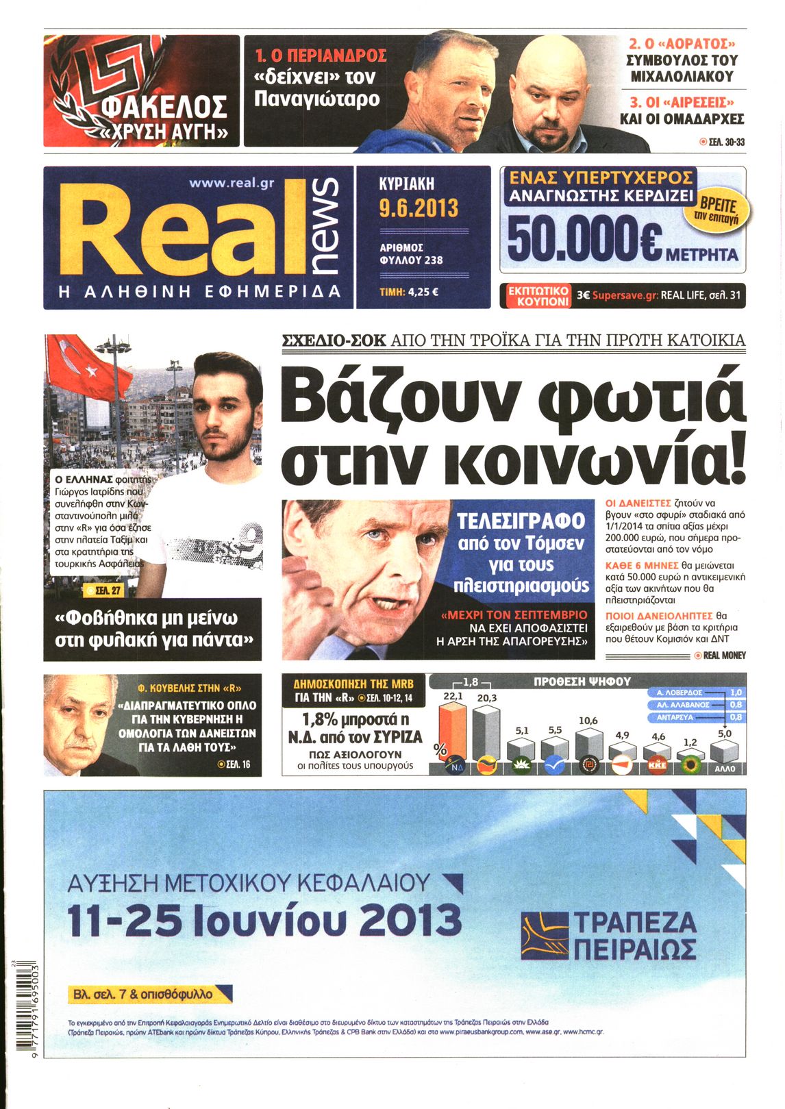 Εξώφυλο εφημερίδας REAL NEWS 2013-06-09