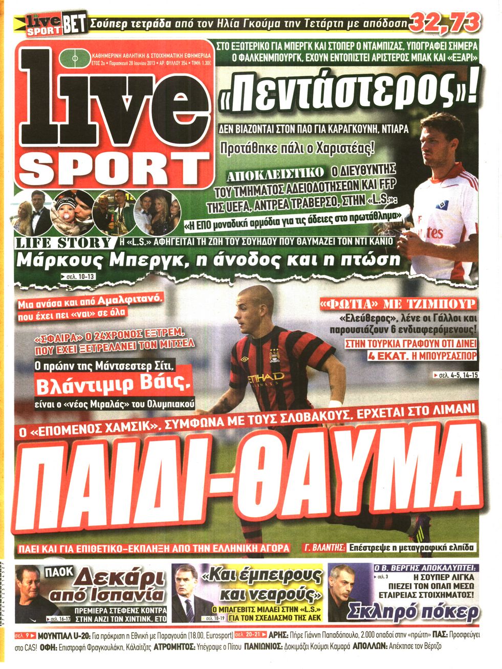 Εξώφυλο εφημερίδας LIVE SPORT 2013-06-28