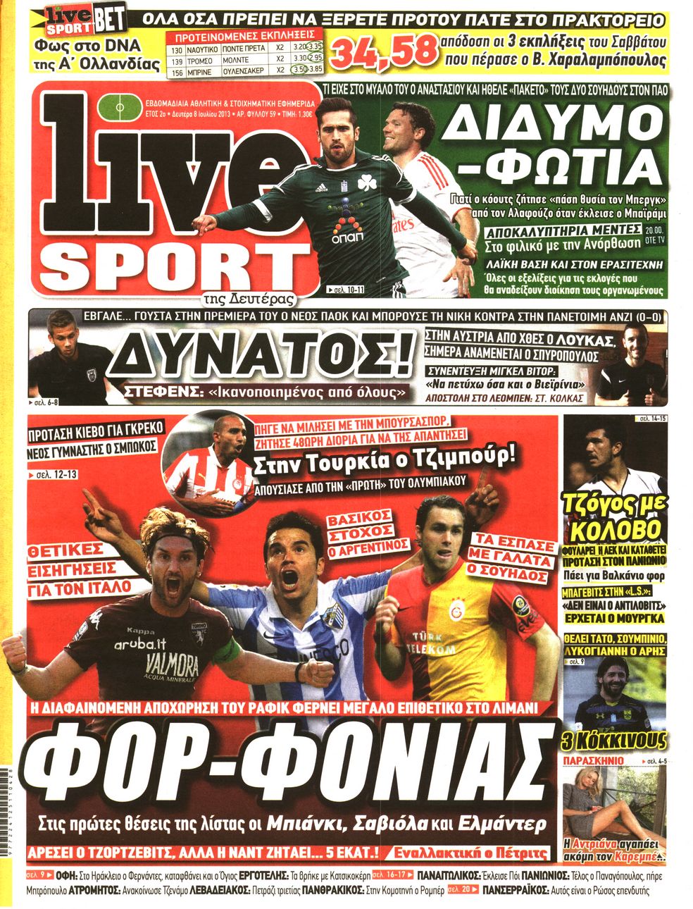 Εξώφυλο εφημερίδας LIVE SPORT 2013-07-08