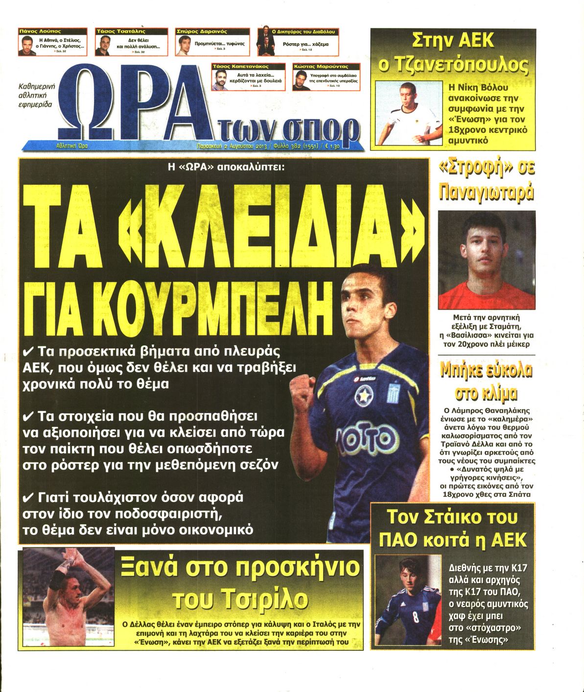 Εξώφυλο εφημερίδας ΩΡΑ ΓΙΑ ΣΠΟΡ 2013-08-02