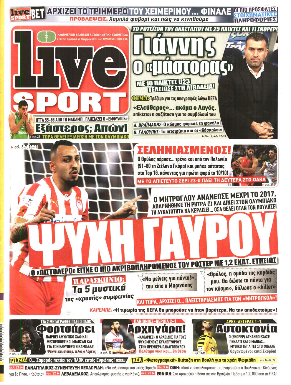 Εξώφυλο εφημερίδας LIVE SPORT 2013-12-20