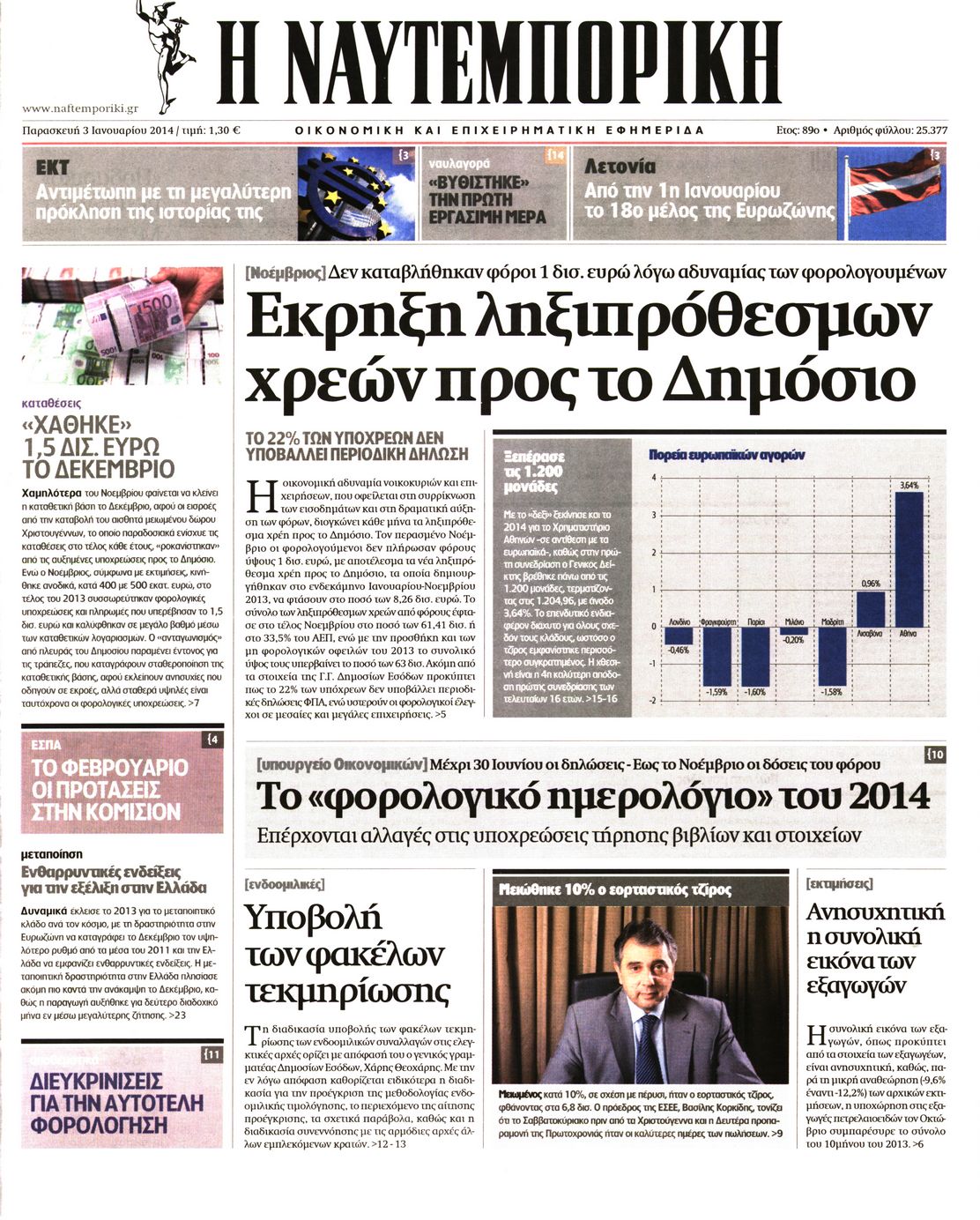 Εξώφυλο εφημερίδας ΝΑΥΤΕΜΠΟΡΙΚΗ 2014-01-03