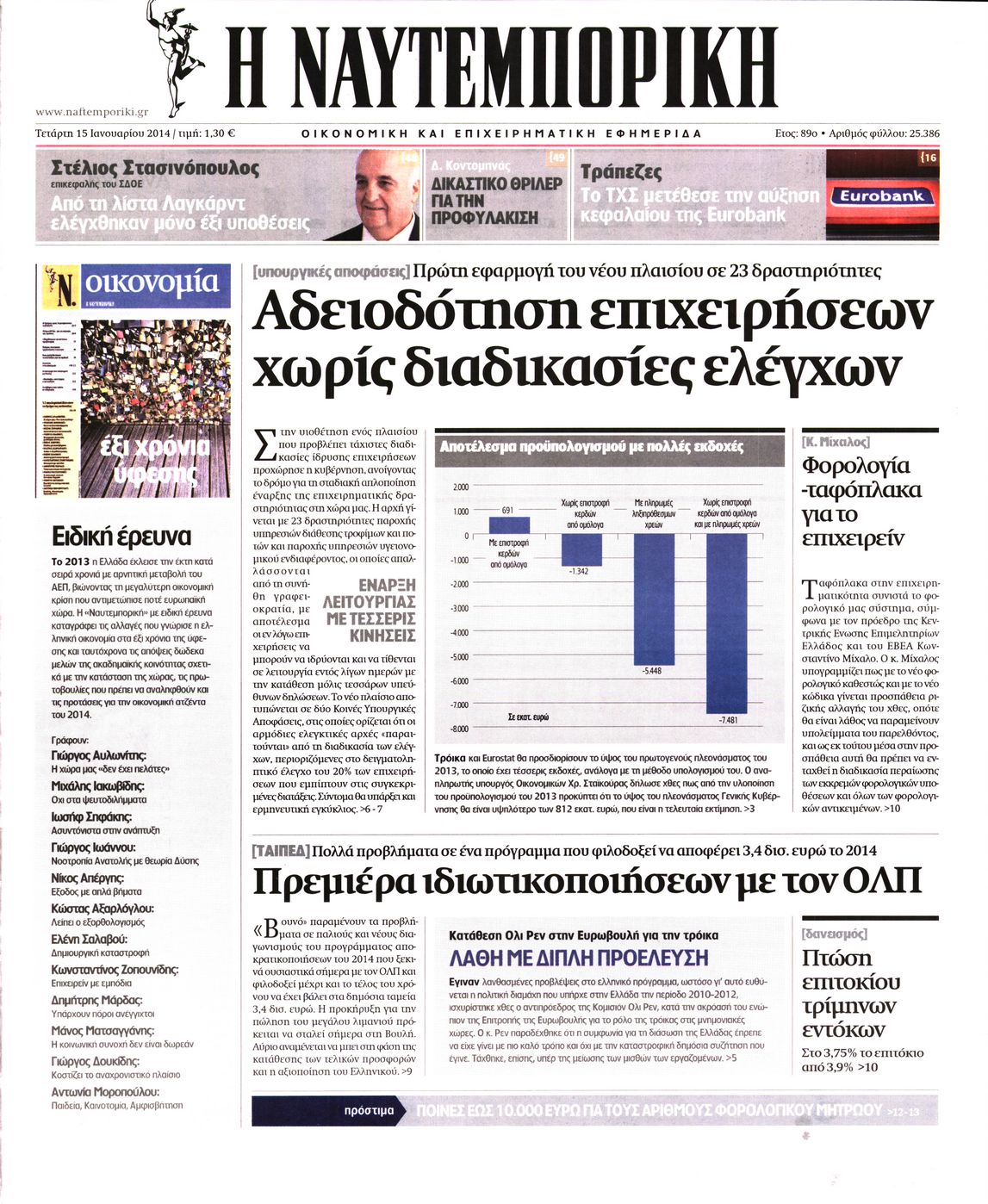 Εξώφυλο εφημερίδας ΝΑΥΤΕΜΠΟΡΙΚΗ 2014-01-15