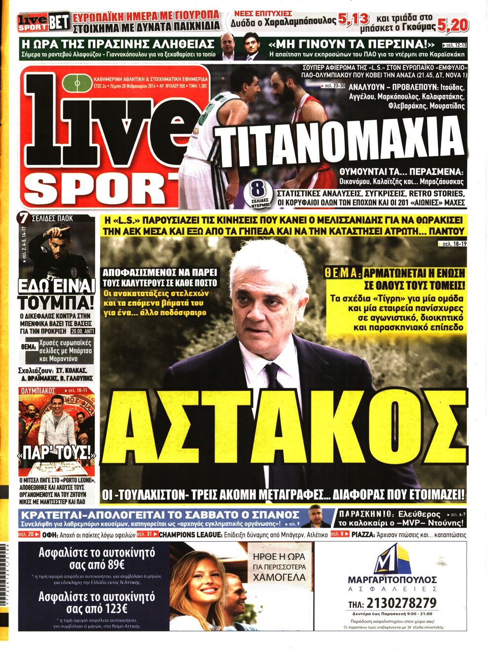 Εξώφυλο εφημερίδας LIVE SPORT 2014-02-20