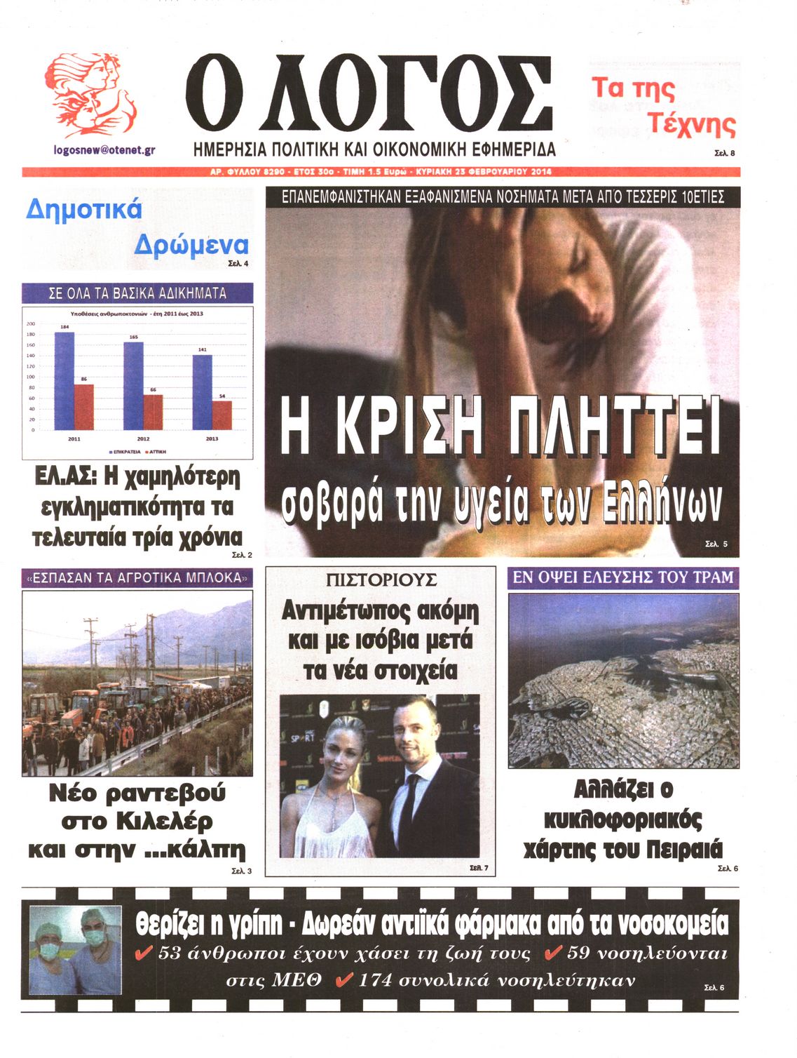 Εξώφυλο εφημερίδας Ο ΛΟΓΟΣ 2014-02-23