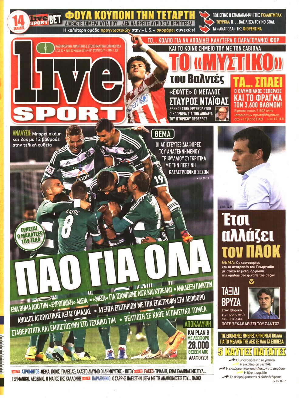 Εξώφυλο εφημερίδας LIVE SPORT 2014-03-25