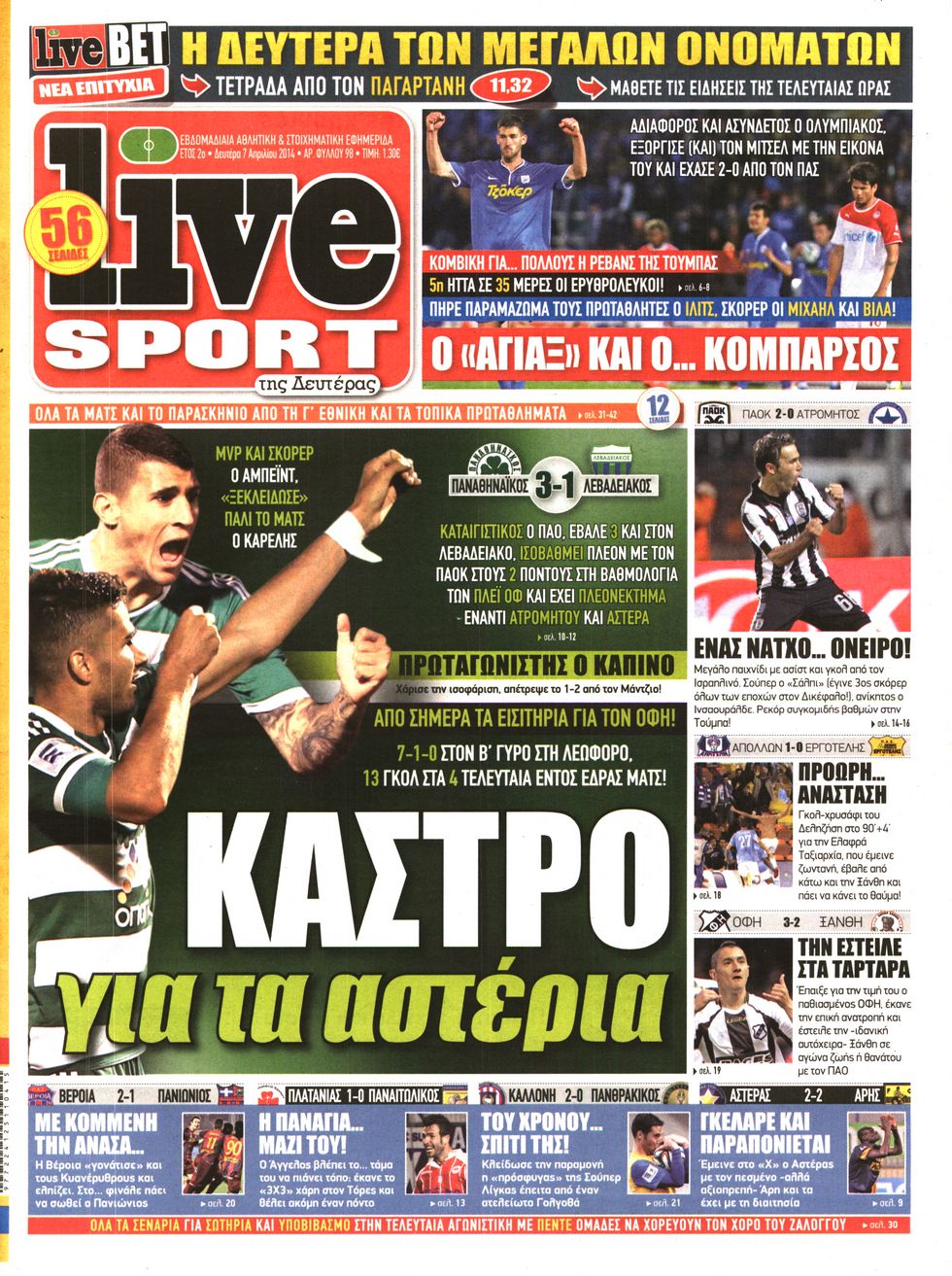 Εξώφυλο εφημερίδας LIVE SPORT 2014-04-07