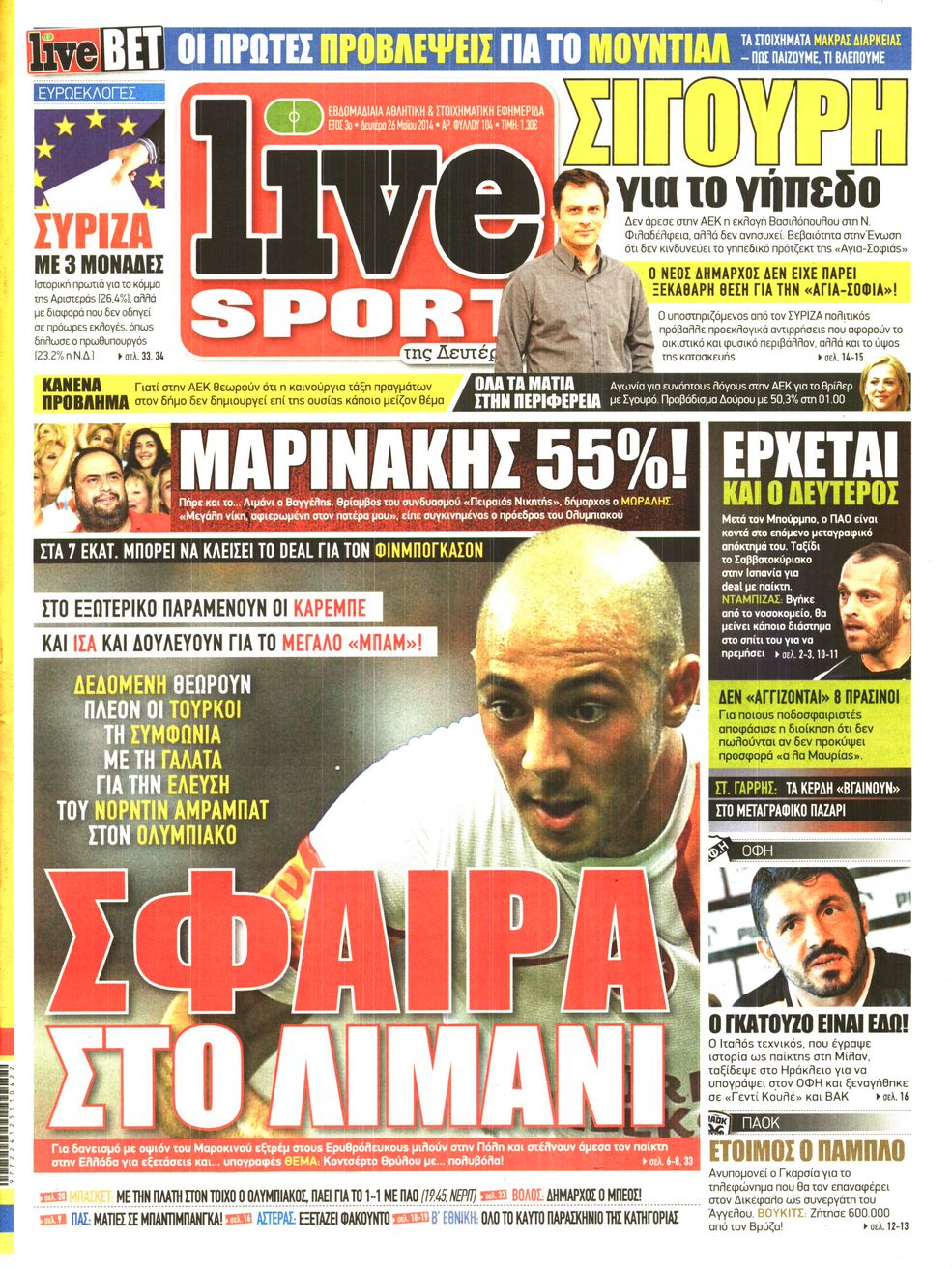 Εξώφυλο εφημερίδας LIVE SPORT 2014-05-26