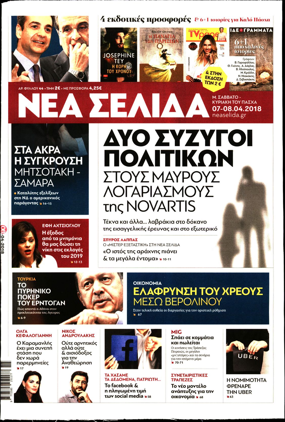 Εξώφυλο εφημερίδας ΝΕΑ ΣΕΛΙΔΑ 2018-04-07