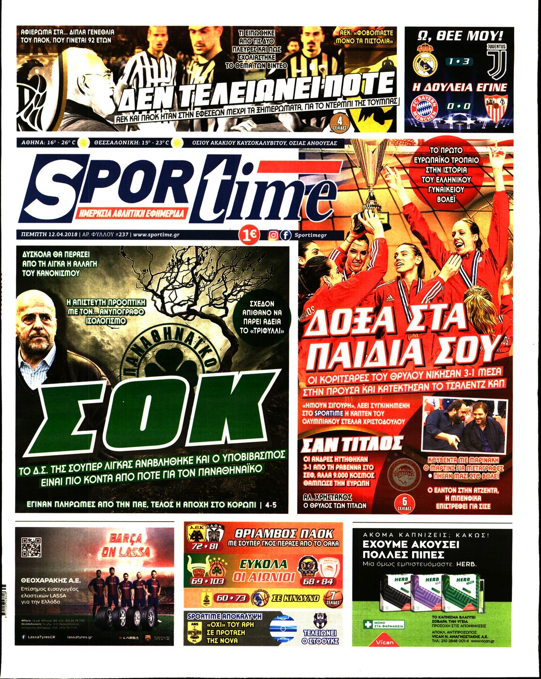 Εξώφυλο εφημερίδας SPORTIME 2018-04-12