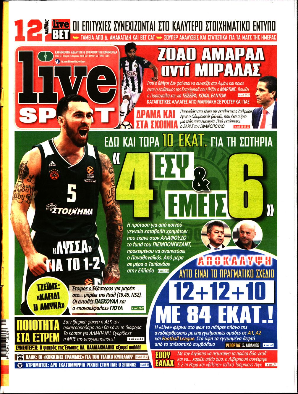 Εξώφυλο εφημερίδας LIVE SPORT 2018-04-25