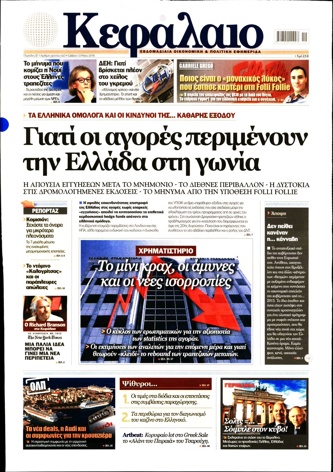 Εξώφυλο εφημερίδας ΚΕΦΑΛΑΙΟ 2018-05-12