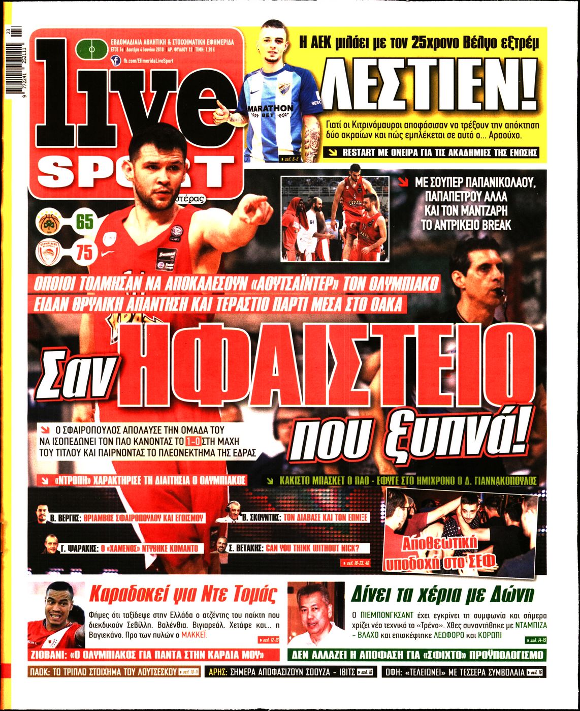 Εξώφυλο εφημερίδας LIVE SPORT 2018-06-04